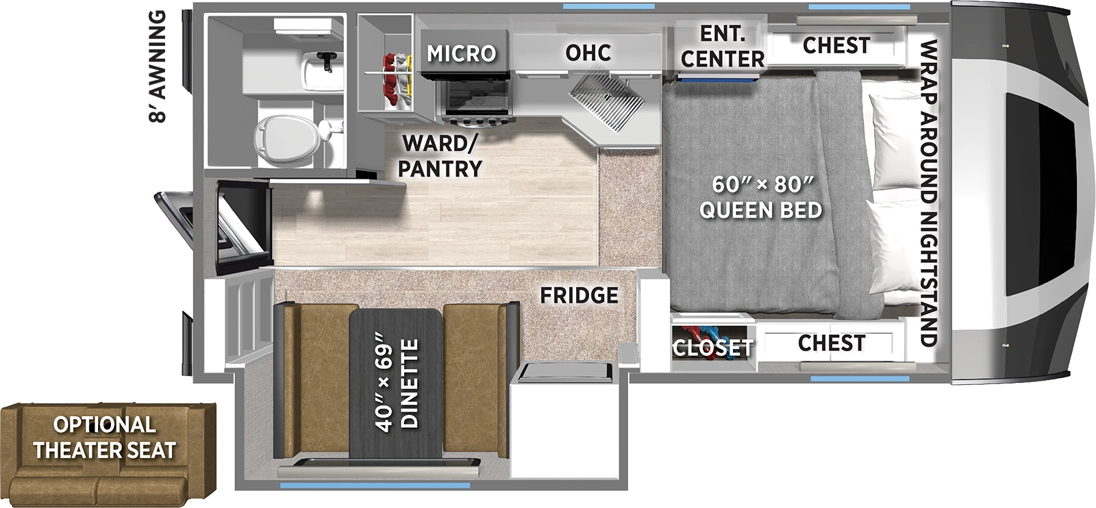 The Backpack Truck Camper HS-2910 floorplan features include: one slide out and toilet.